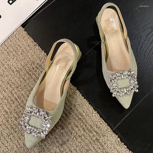 Chaussures décontractées bout pointu cristal boucle sandales femmes sangle arrière robe à talons bas femme luxe strass gladiateur Sandalias Mujer