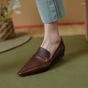 Chaussures décontractées pointues Flats Slip on Women Locs Soft Real Cuir Simple Style Daily Shoesspring Autumn Basic Lady
