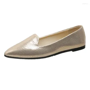 Casual schoenen puntige teen metallic platte dames flats licht beknopt loafers sepatu slip op Wanita lichtgewicht dagelijkse werkballet