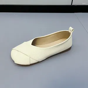 Casual schoenen pu lederen platte hiel vrouwen lentel loafers vierkant teen slip-on op blote voeten vaste volwassene