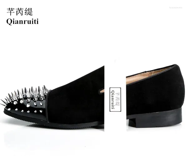 Chaussures décontractées Qianruti Men Slip-On Spises Magas de rivet fait à la main Flat Mariages personnalisés pour la taille 39-46