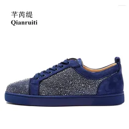 Zapatos Casuales Qianruiti Hombres Zapatillas De Gamuza Moda Rhinestone Pisos Bajo Top Con Cordones Runway Chaussures Hommes