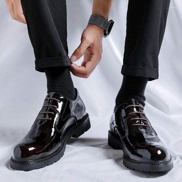 Zapatos Casuales Calidad Lujo Hombres Social Oxford Charol Blanco Boda Brillante Negro Suave Hombre Vestido Formal