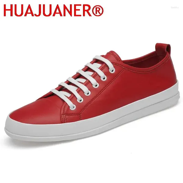 Chaussures décontractées rouges baskets hommes en cuir véritable chaussures faites à la main de qualité supérieure à lacets voyage mode mâle loisirs marche appartements