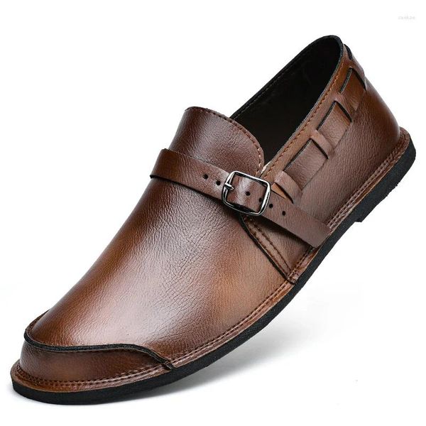 Chaussures décontractées Retro Brown Leather Men Loafers Classic pour mariage Male Business confortable All-Match Oxford
