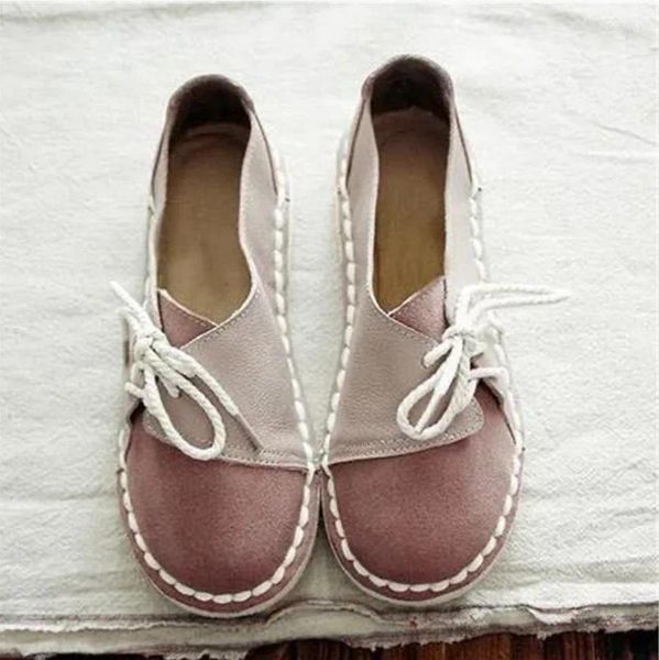 Zapatos informales con cordones Retro antideslizantes para mujer, zapatillas planas con punta redonda y medio arrastre, zapatillas de deporte para primavera y otoño, zapatos para mujer sui98