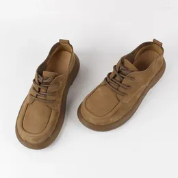 Chaussures décontractées Nostalgia Cowhide Brown Women's Plat Real Cuir Walking Rural Farmers pour les personnes âgées
