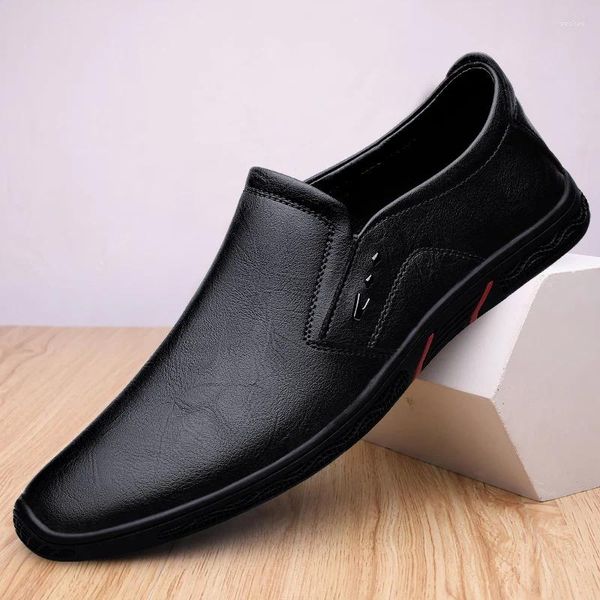 Chaussures décontractées Style rétro en cuir pour hommes, mocassins à enfiler, véritable confort de mariage d'affaires