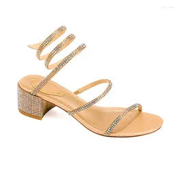 Casual schoenen Rhinestone Serpentine sleufbanden Sandalen dames zomerblok hiel open teen Romeinse wrap strap voet sprookje