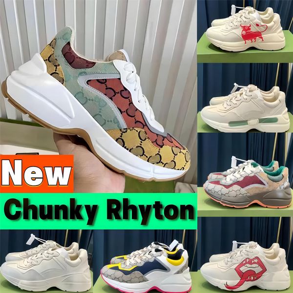 Casual schoenen Rhyton Mannen vrouwen Italië Top Beige Trainers Vintage Luxe Comfortabele aardbei rat grote mond tijger mesh jurk Dames Designer Sneakers Maat 36-45 w7f1