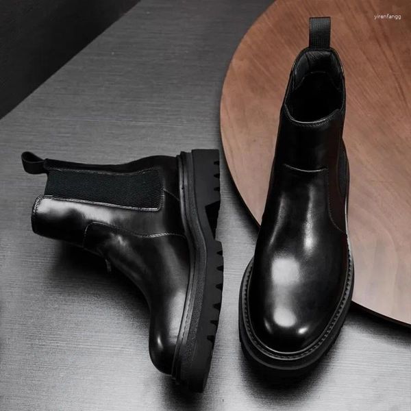 Chaussures décontractées bottes d'équitation automne hiver britannique hommes neige tout-match peau de vache cachemire loisirs hommes en cuir véritable mâle