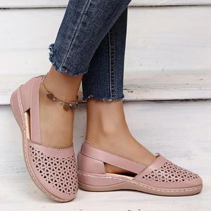 Casual Schoenen Rimocy Roze Lederen Hollow Out Loafers Vrouwen 2024 Herfst Slip Op Wiggen Sneakers Plus Size 35-44 flats Vrouw