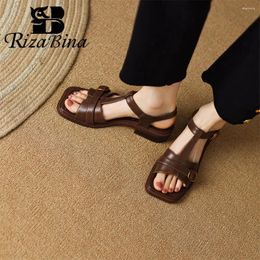 Chaussures décontractées Rizabina Sandales en cuir de vache authentique Low Talons Roma Femme Open Toe Retro Budle Boucle Sangle 2024 Tendance