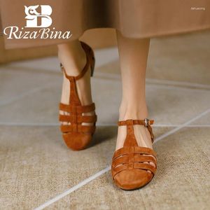 Chaussures décontractées rizabina sandales en cuir de vache authentique Fémeaux Roma Roma Ferme Toe Vintage T STRAP FORTS FORTS FORDS 2024 TENDANCE