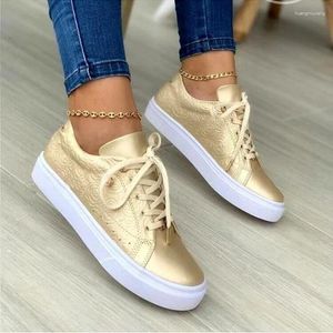 Casual schoenen Rose Gold Dames Vulkanised 2024 Zomer Solid Color Low Heel Flat Laces Fashion Spring/Autumn