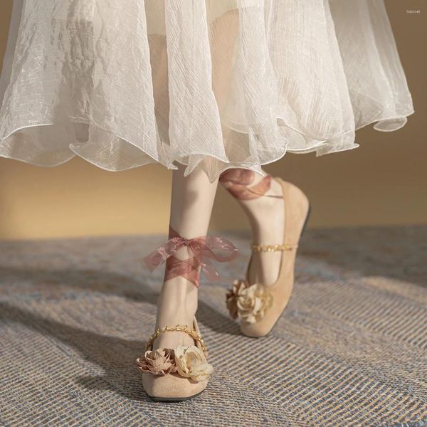 Chaussures décontractées Rose Bouche peu profonde Single Mary Jane Lace Up Ballet Retro Dames Gentle Plat Fothed Bridesmaid