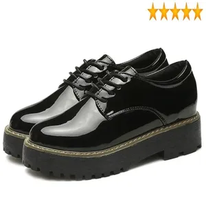 Casual schoenen rond Britse stijl mode dames teen Engeland dames punk glanzend patent lederen platform veterschoenen