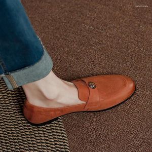 Casual schoenen ronde neus oranje platte schoenen lage hak dagelijks voor dames echt leer eenvoudige instappers lente herfst dames loafers