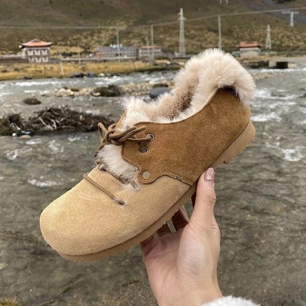 Zapatos casuales punta redonda prendas de vestir de cuero Real primavera otoño grasas señoras mujeres invierno cálido con cordones mujer Simple gran tamaño 41