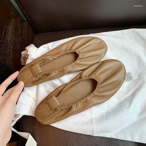 Zapatos informales Toe Sofy Leather Ballet Flats Women Elastic Band Slip en mocasines Tacón plano Ballerina MOCASINA MOCASINA