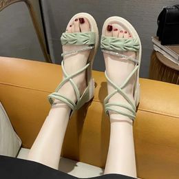 Casual schoenen rond teen tip Romeinse stijl diamant geen hak sandalen voor dames dames schoeisel steentjes rubberen rubber groen zip outdoor vip