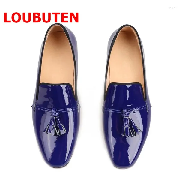 Chaussures décontractées en cuir breveté bleu royal pour hommes faits à la main