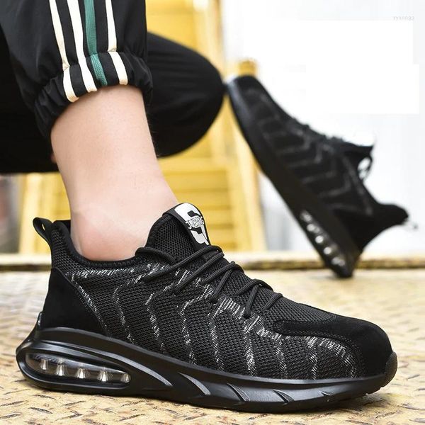 Chaussures décontractées sécurité Anti-écrasement Anti-perçage bout en acier léger respirant maille Air baskets en plein air doux grande taille bottes masculines
