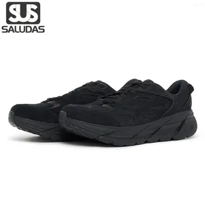 Chaussures décontractées Saludas Clifton L Suede Hommes Running en cuir authentique Sports Anti-Slip Soft Sole Outdoor Walking Sneakers