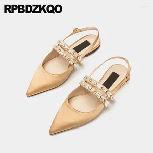 Casual schoenen Sandalen Diamant Rhinestone Mary Jane dames flats zijden satijn bruidsmeisje riem groot formaat juweel kristal pointy teen slingback