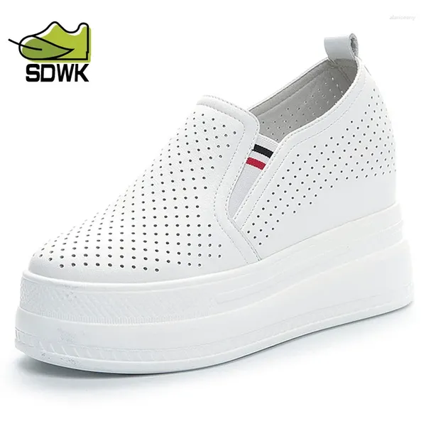 Zapatos informales SDWK de 9cm de piel auténtica para mujer, zapatillas de deporte con cuña que combinan con todo, primavera y verano, suela gruesa, color blanco, AD4300