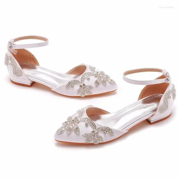 Zapatos casuales sexy sandalias de correa de tobillo festina dhinestone pu 2cm tacón cuadrado hebilla de novia de novia blanca para mujeres