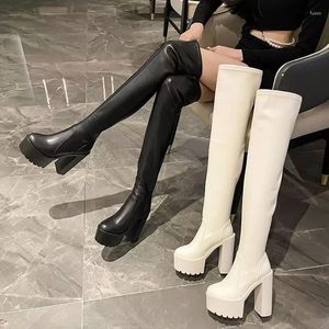 Casual schoenen sexy dij high laarzen vrouwen herfst winter elastisch leer over de knie voor zwarte hakken fetisj lange zapatillas