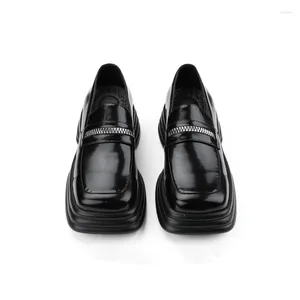 Chaussures décontractées brillant noir hommes à la mode bout carré moderne talon épais Oxfords jeune homme Causl bureau