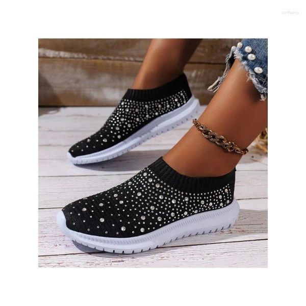 Zapatos casuales planos de cristal brillantes para mujeres diseñador lujo de malla transpirable zapatillas blancas sapatilhas mulher sport mujer