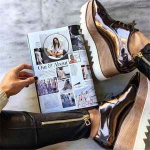 Casual schoenen glanzende vijfpuntige sterren plat platform vrouwen vierkante teen veterleren dik bodem loafer gratis schip