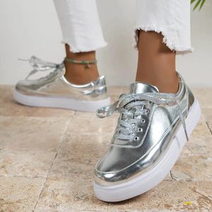 Casual schoenen zilveren boot voor dames dikke platform sneakers hoogte toenemende veterschoenen ronde neus dames platte Sapato