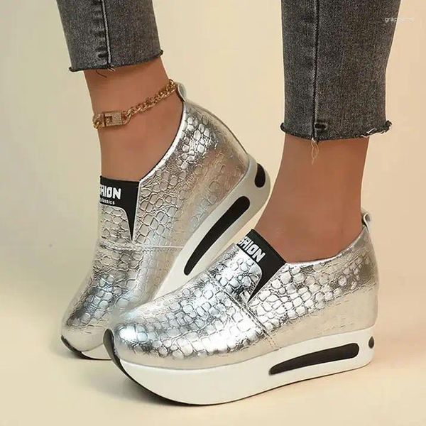 Chaussures décontractées argent or plate-forme baskets femmes femme chaussures plates briller Bling casual mocassins dames chaussure taille 42