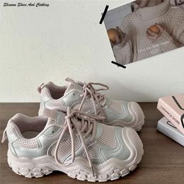 Casual Schoenen Zilver Roze Dikke Sport Voor Vrouwen Sneakers Lente 2024 Grote Kop Lelijke Leuke Veelzijdige Vader Platform Pompen Mand femme