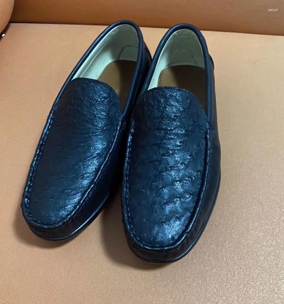 Zapatos casuales sipriks cuero hecho a mano para hombres elegantes avestruz negros slip en mocasines de calidad superior