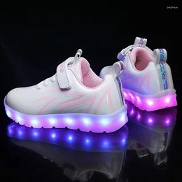 Chaussures décontractées Taille 26-37 USB Charge Sneakers brillants Child Lend Slippers Lusminou pour les filles de garçons courent