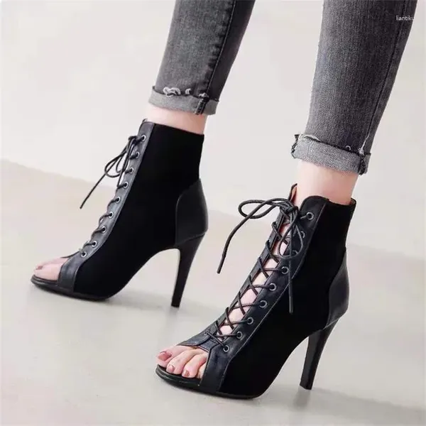 Chaussures décontractées taille 47 mode jazz danse femme sandale sexy mince talons hauts gladiateurs de style européen ouverts noirs dames danser