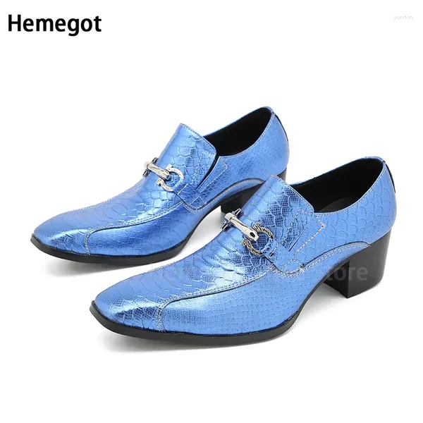 Chaussures décontractées ciel bleu or pointu à bout de vache en cuir masculin de fête