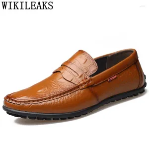 Zapatos casuales Slip On Men Loafers Croco Genuine Leather Mens Tenis Masculino Mocassin Homme Zapatos