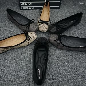 Chaussures décontractées Modèle de serpent Tête carrée inférieure plate grande archet polyvalent confortable arc polyvalent