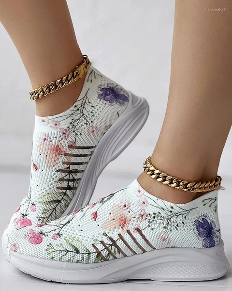 Chaussures décontractées sneaker plants en filet pour femmes imprimer des baskets en slip respirant