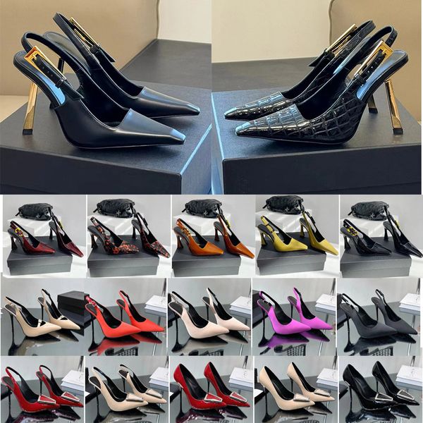 Miroir Face Vérite en cuir Pumps Slingbacks Femme Géométrie Géométrie Stiletto Chaussures robes à talon 10cm