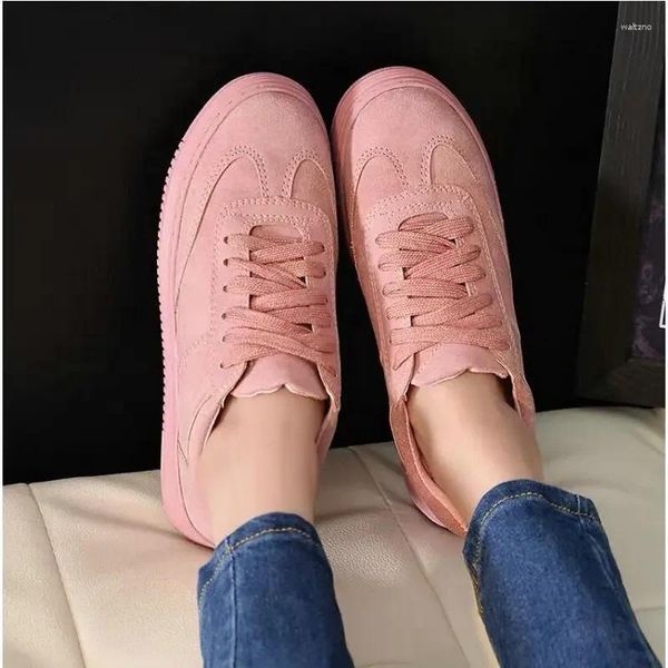 Chaussures décontractées Sneakers Femme Low Top Cuir Light Light White Pink Breathable Creepers Platform Flats 2024