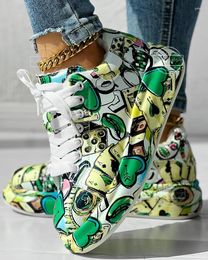 Casual schoenen Sneakers Dames Cartoon Grafisch Letter Veterschoenen Chunky Platform Graffiti Klassieke streetwear sneakers Zapatos