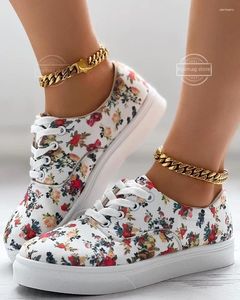 Chaussures décontractées baskets femmes imprimé fleuri à lacets bout rond plat unique chaussure à lacets