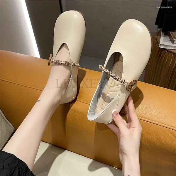 Zapatos casuales de cuero suave Mary Jane Women Spring Summer Gentle Fairy Fair Bottom Button Retro Damas